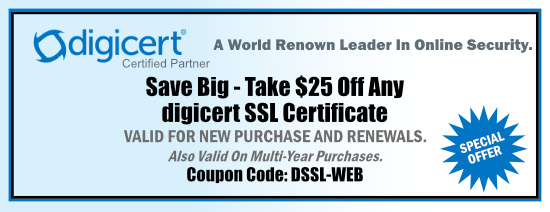 $25 off Coupon for Digicert SSL Certificates - Coupon 
Code is Valid till 5/31/2024 - PROMO CODE: DSSL-WEB